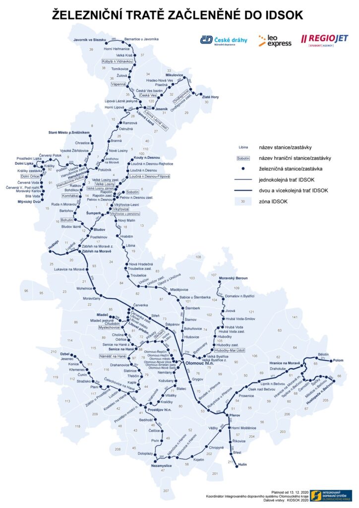 Ilustrační foto - Mapa železničních tratí v IDSOK - IDSOK 1