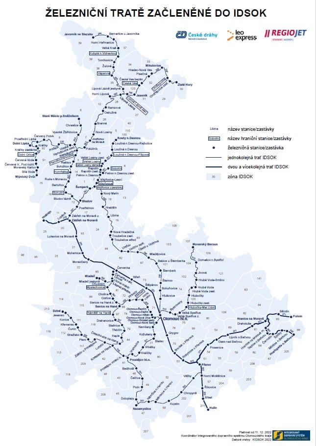 Ilustrační foto - Mapa železničních tratí v IDSOK - IDSOK 1